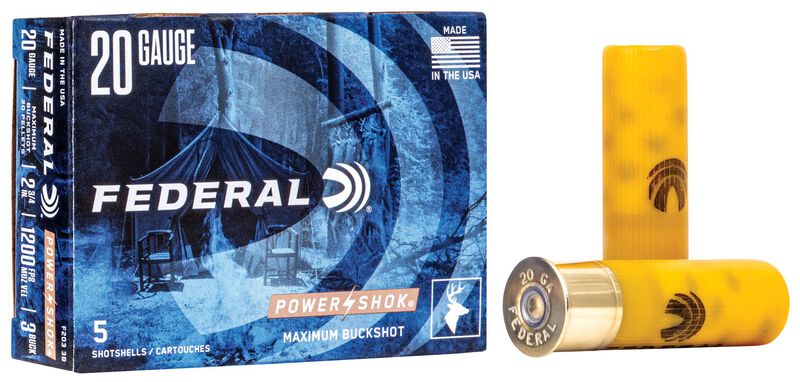 Power-Shok Buckshot, 20 Gauge, 3 Buck Shot, 2-3/4 in, 1200 fps