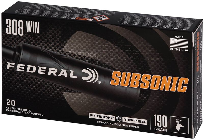 Federal Subsonic, 308 Win, 190 Grain, Fusion Tipped, 1000 fps