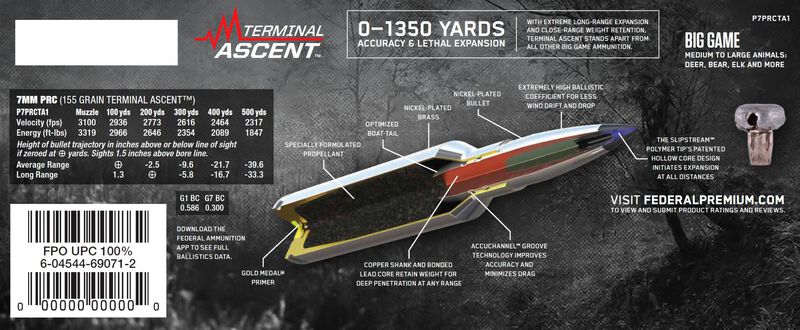 Terminal Ascent, 7MM PRC, 155 Grain, Terminal Ascent, 3100 fps