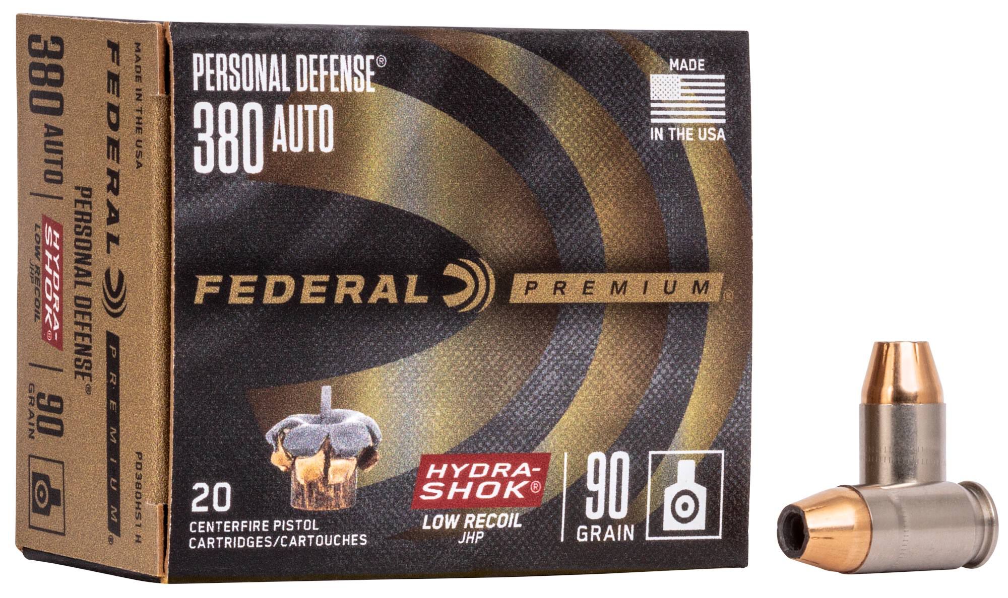 Federal 380 ACP 90gr Hydra-Shok Low Recoil – Reliable .380 ACP Defense Ammo, 1000 fps, 20 Rounds
