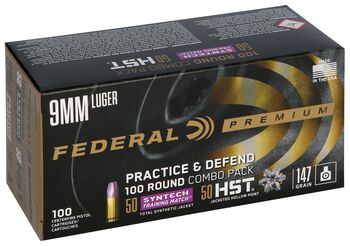 Practice & Defend, 9mm Luger, 147 Grain, HST JHP / Syntech TSJ, 1000 fps