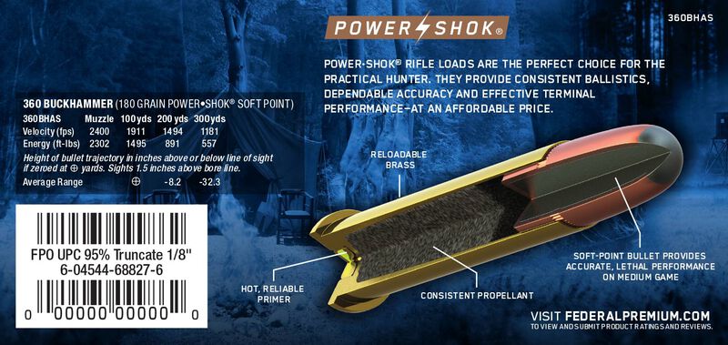 Power-Shok Rifle, 360 Buckhammer, 180 Grain, Soft Point, 2375 fps