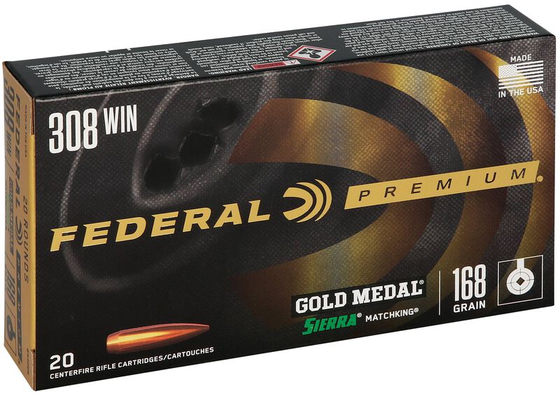 Gold Medal Sierra MatchKing, 308 Win, 168 Grain, Sierra Matchking Boat-Tail Hollow Point, 2650 fps