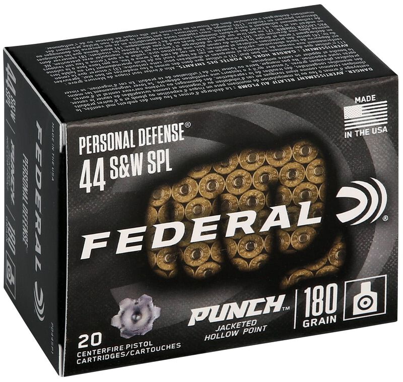 Personal Defense Punch, 44 S&amp;W Spl, 180 Grain, Jacketed Hollow Point, 815 fps
