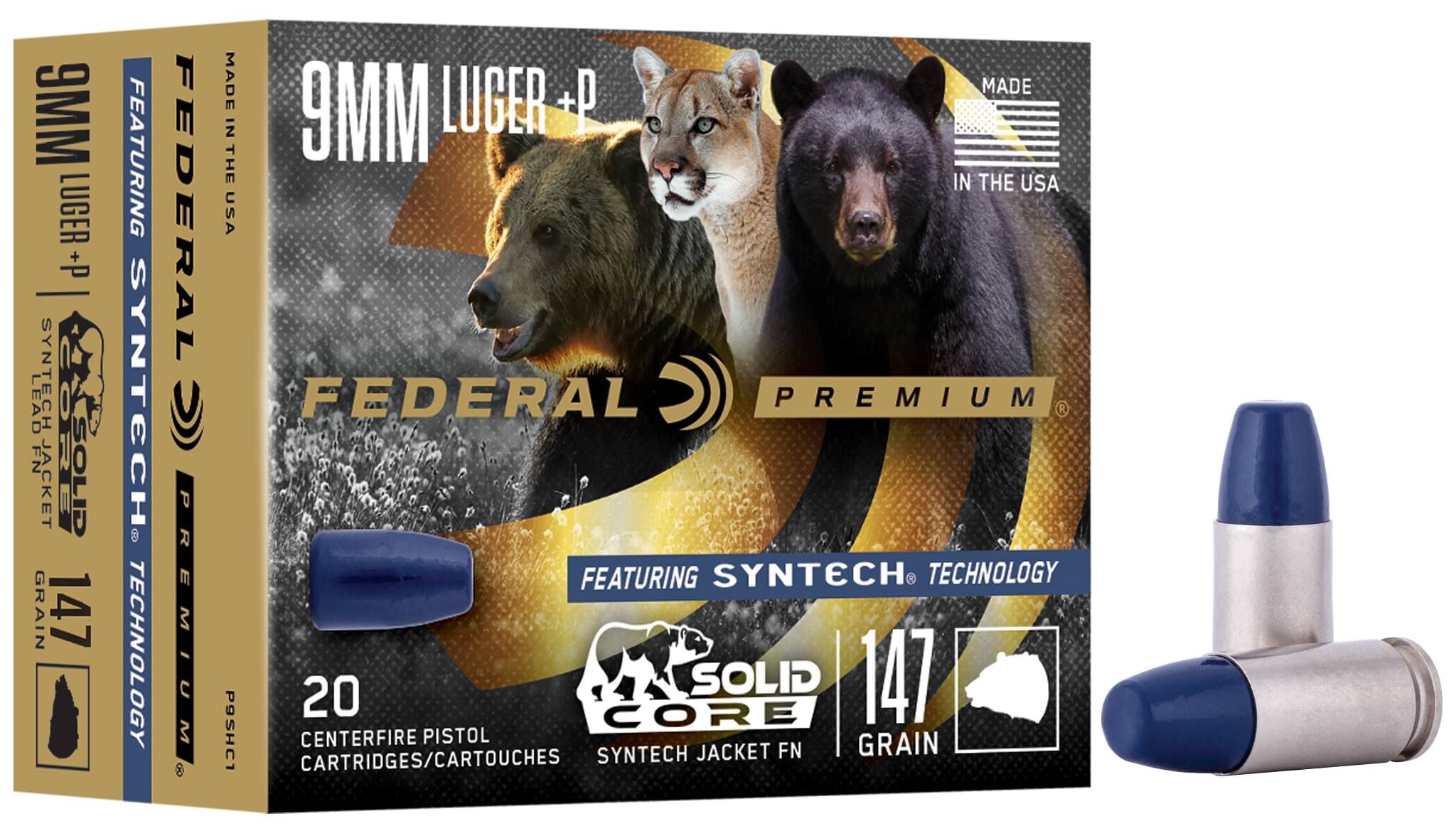 Buy Solid Core 9mm Luger +P Ammo | 147 Grain, 1120 FPS | Federal