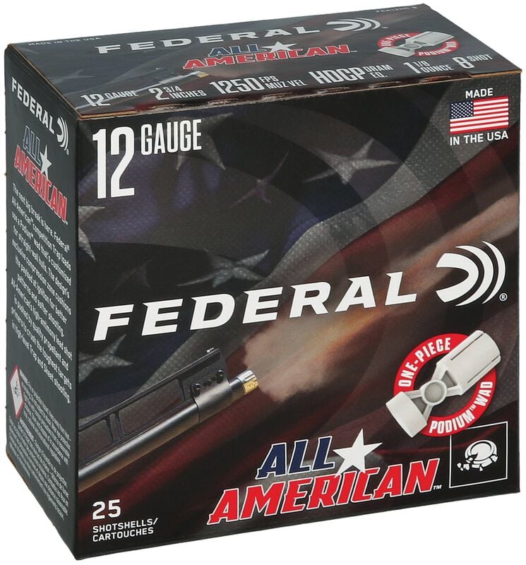 All-American, 12 Gauge, 8 Shot, 2-3/4 in, 1 1/8 oz, 1250 fps