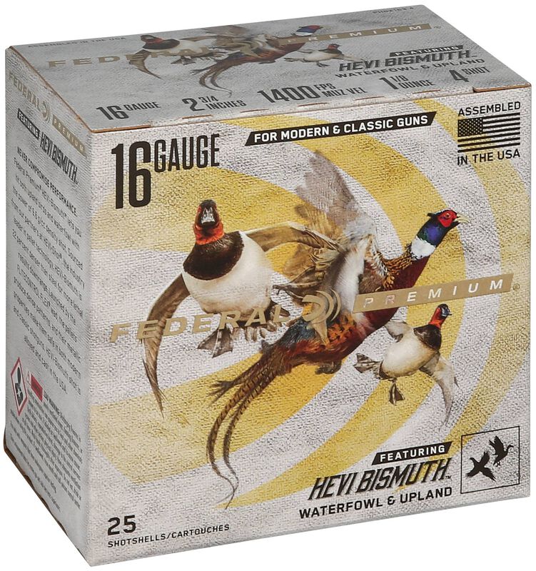 Premium HEVI-Bismuth, 16 Gauge, 4 Shot, 2-3/4 in, 1 oz, 1400 fps