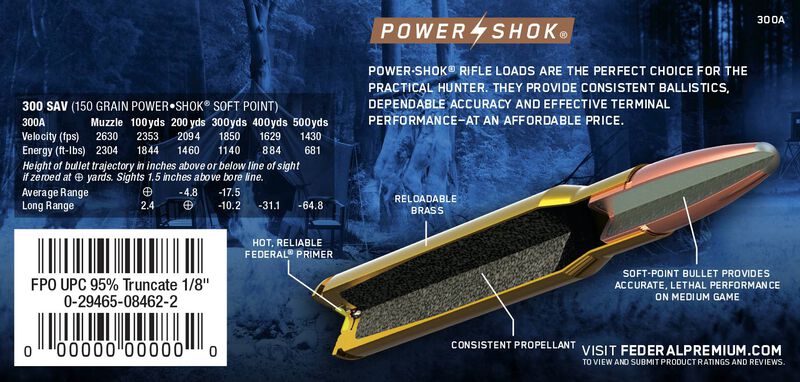 Power-Shok Rifle, 300 Savage, 150 Grain, Jacketed Soft Point, 2630 fps
