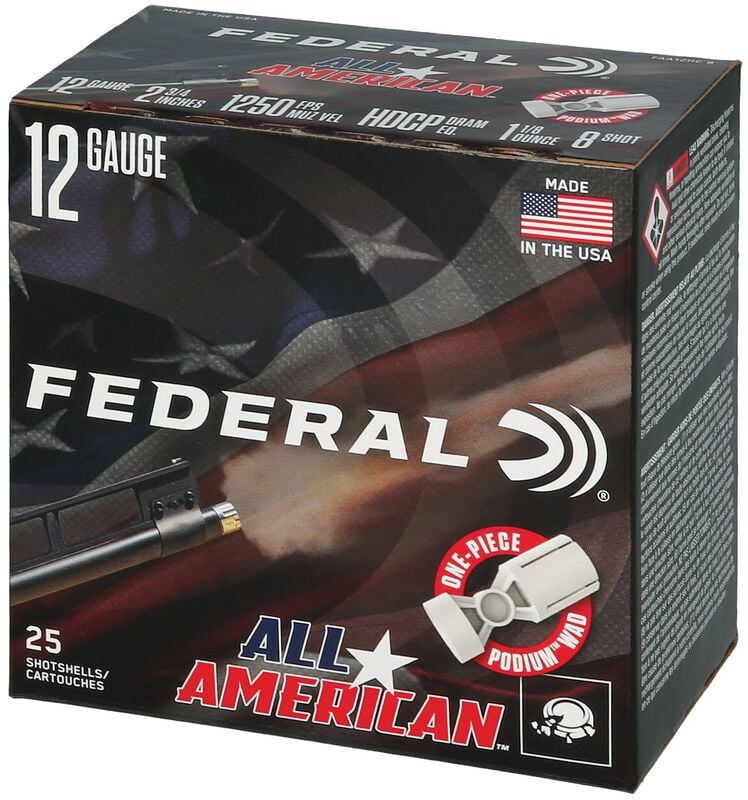 All-American, 12 Gauge, 8 Shot, 2-3/4 in, 1 1/8 oz, 1250 fps