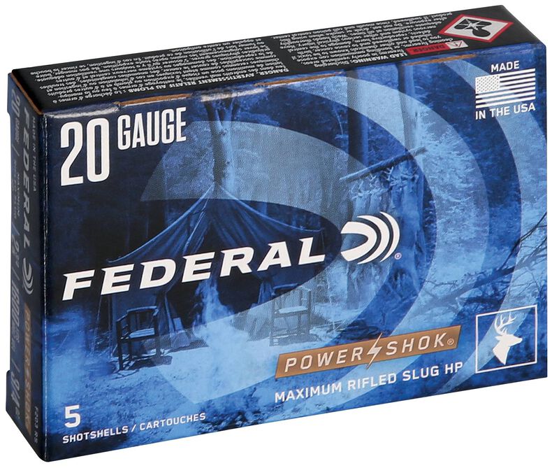 Power-Shok Rifled Slug, 20 Gauge, 328 Grain, 2-3/4 in, 1600 fps