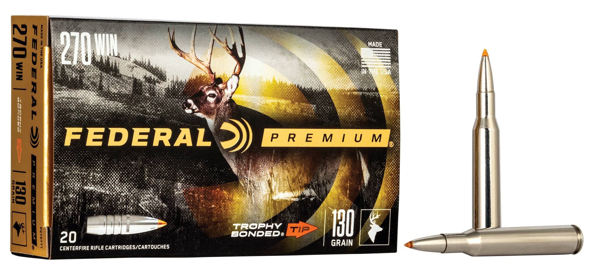 Federal 270 130gr Trophy Bonded Tip – Powerful .270 Win Big Game Hunting Ammo, 3060 fps, 20 Rounds