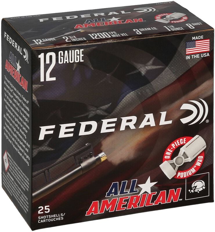 All-American, 12 Gauge, 8 Shot, 2-3/4 in, 1 1/8 oz, 1200 fps