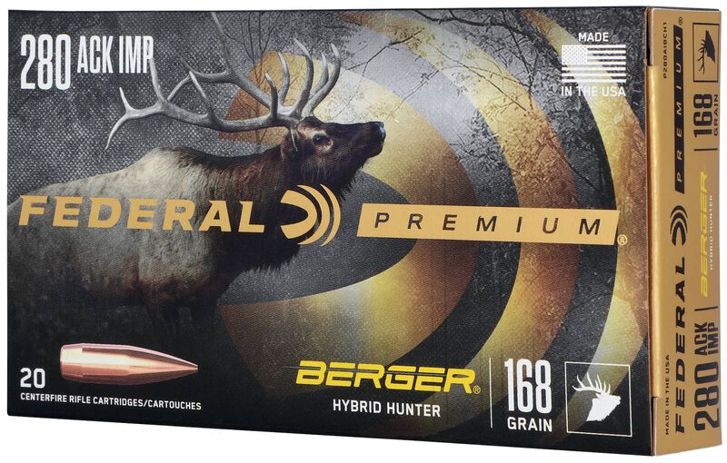 Berger Hybrid Hunter, 280 Ackley Improved, 168 Grain, Berger Hybrid, 2800 fps
