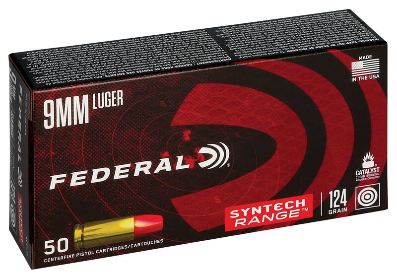 Syntech Range, 9mm Luger, 124 Grain, Syntech Jacket Flat Nose, 1110 fps