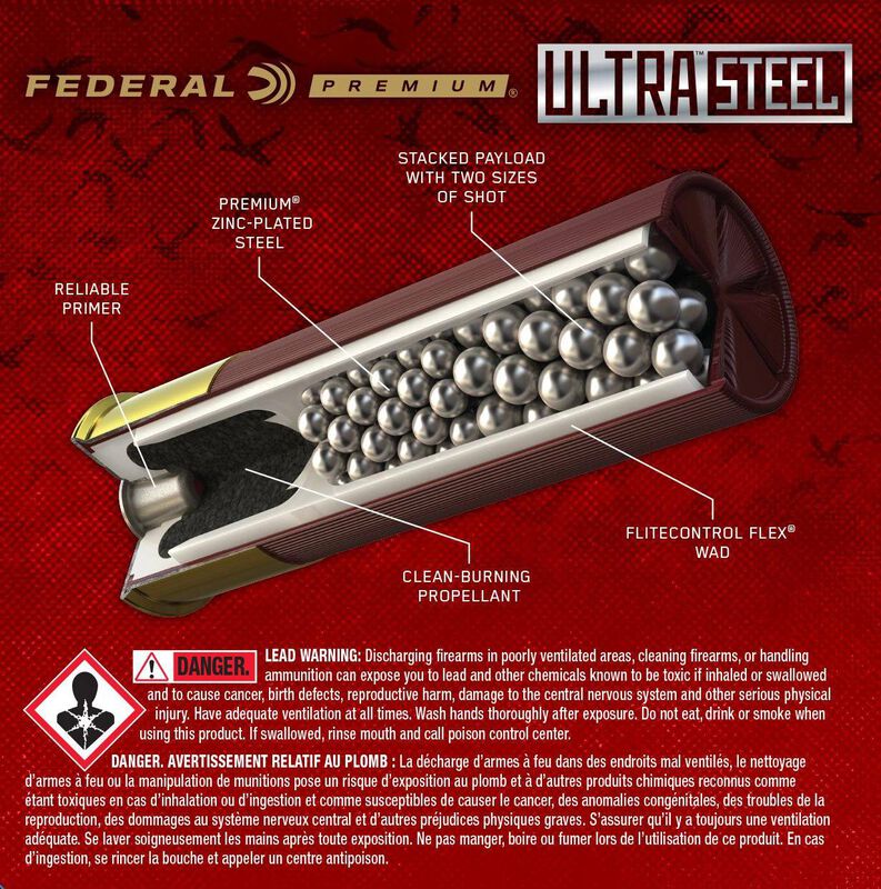 Ultra Steel, 12 Gauge, BB and 2 Shot, 3 in, 1 1/4 oz, 1450 fps