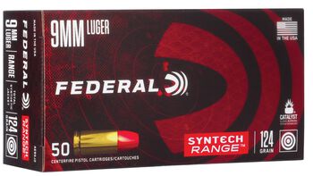 Syntech Range, 9mm Luger, 124 Grain, Syntech Jacket Flat Nose, 1110 fps