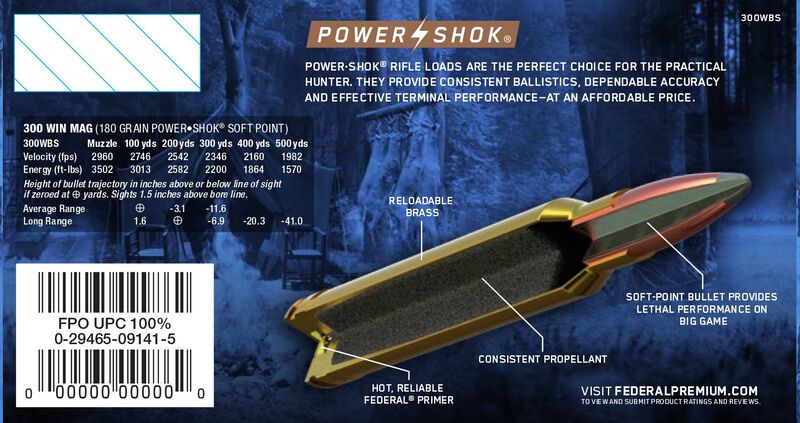 Power-Shok Rifle, 300 Win Mag, 180 Grain, Jacketed Soft Point, 2960 fps