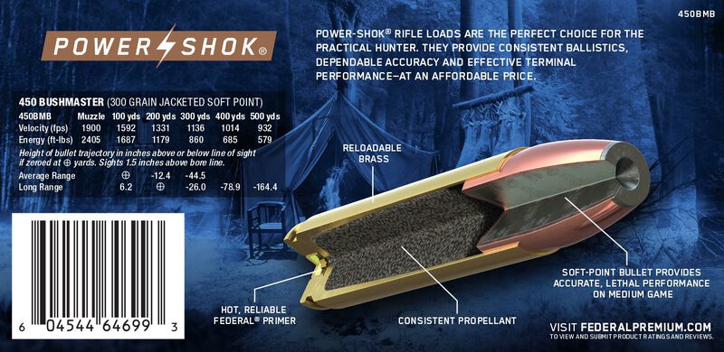 Power-Shok Rifle, 450 Bushmaster, 300 Grain, Soft Point, 1900 fps