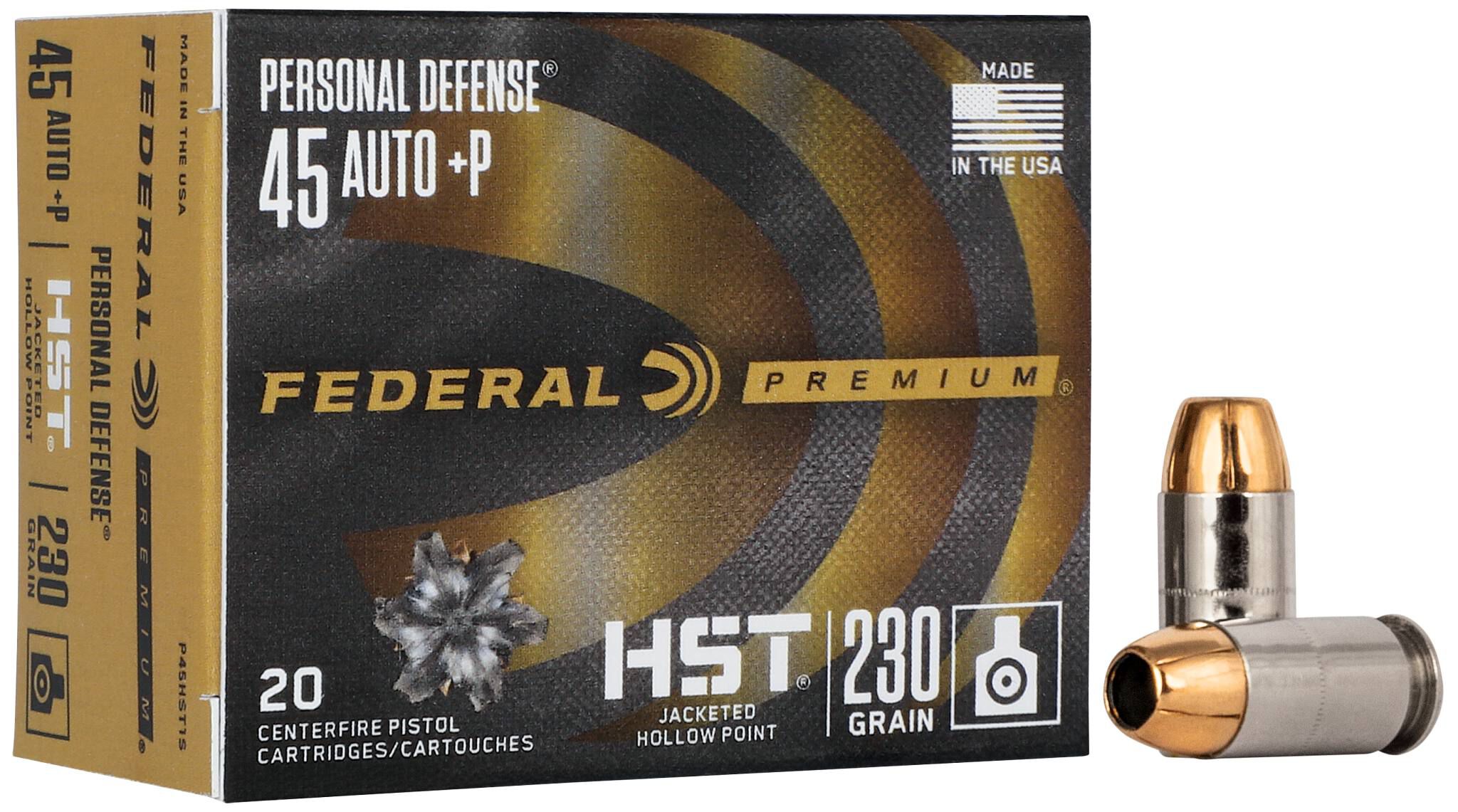 Federal 45 ACP 230gr HST +P – Reliable .45 ACP +P Defense Ammo, 950 fps, 20 Rounds