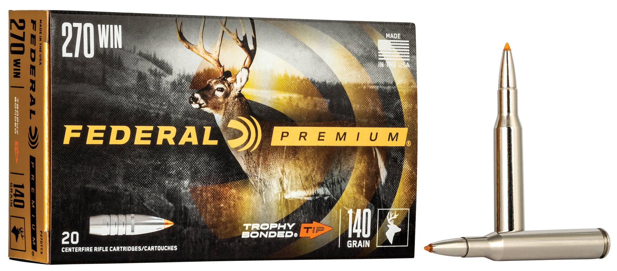 Federal 270 Win 140gr Trophy Bonded Tip – Powerful .270 Winchester Hunting Ammo, 2950 fps, 20 Rounds