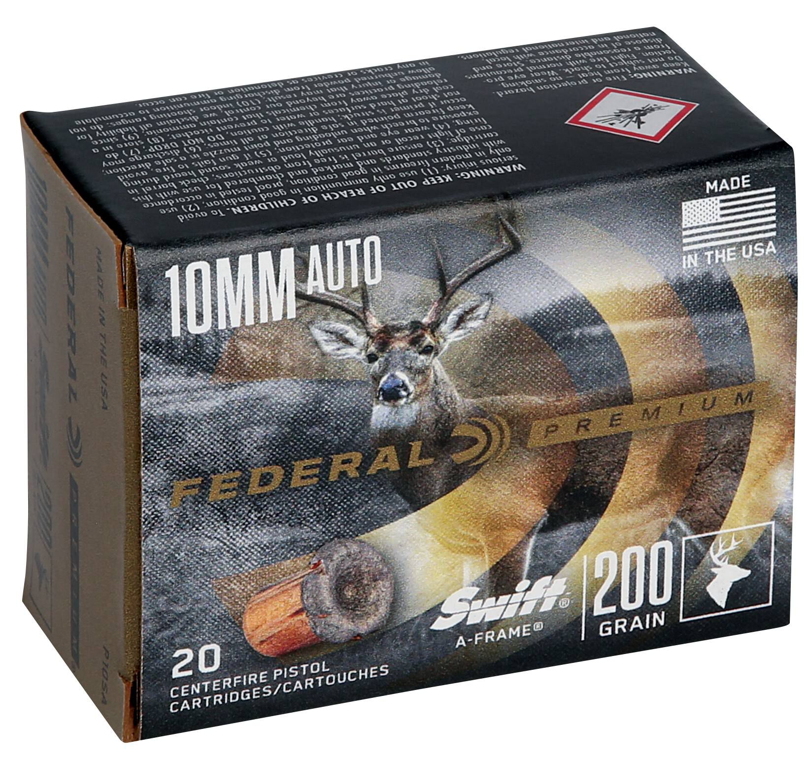 Federal 10mm 200gr Swift A-Frame – Powerful 10mm Auto Handgun Hunting Ammo, 1100 fps, 20 Rounds - Image 2