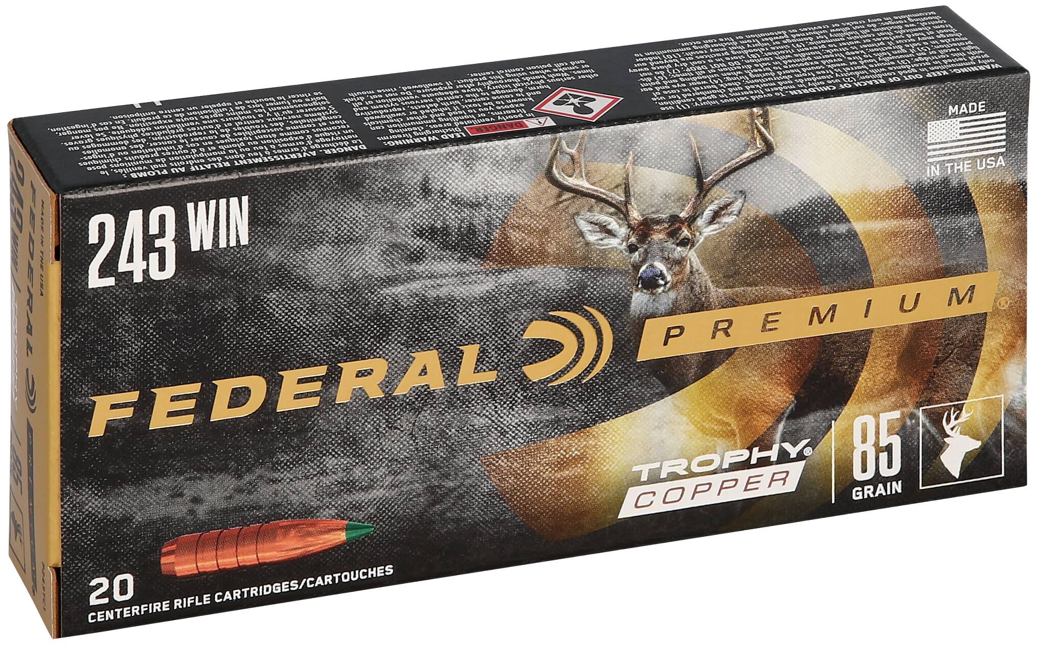 Federal 243 Win 85gr Trophy Copper – Proven .243 Winchester Lead-Free Hunting Ammo, 3200 fps, 20 Rounds 3 Federal 243 Win 85gr Trophy Copper – Proven .243 Winchester Lead-Free Hunting Ammo, 3200 fps, 20 Rounds - Image 3
