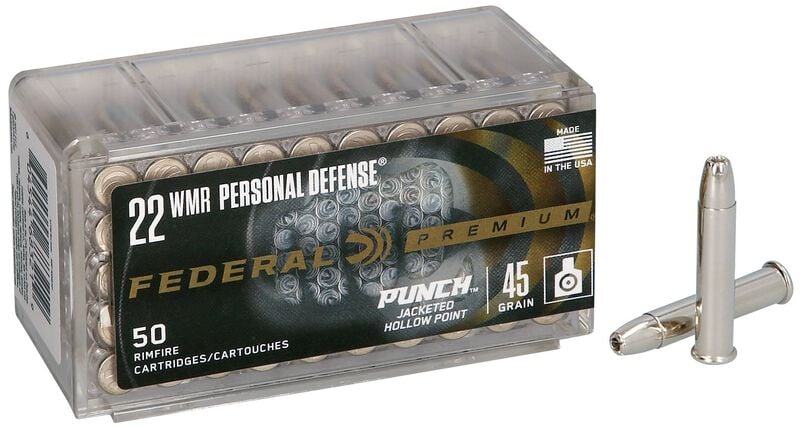 Personal Defense Punch Rimfire, 22 WMR, 45 Grain, Punch Jacket Hollow Point, 1000 fps