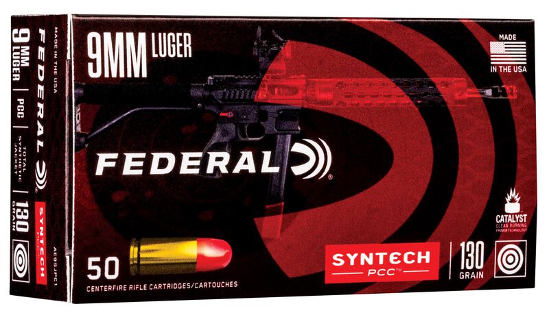 Syntech PCC, 9mm Luger, 130 Grain, Syntech Jacket Flat Nose, 1140 fps