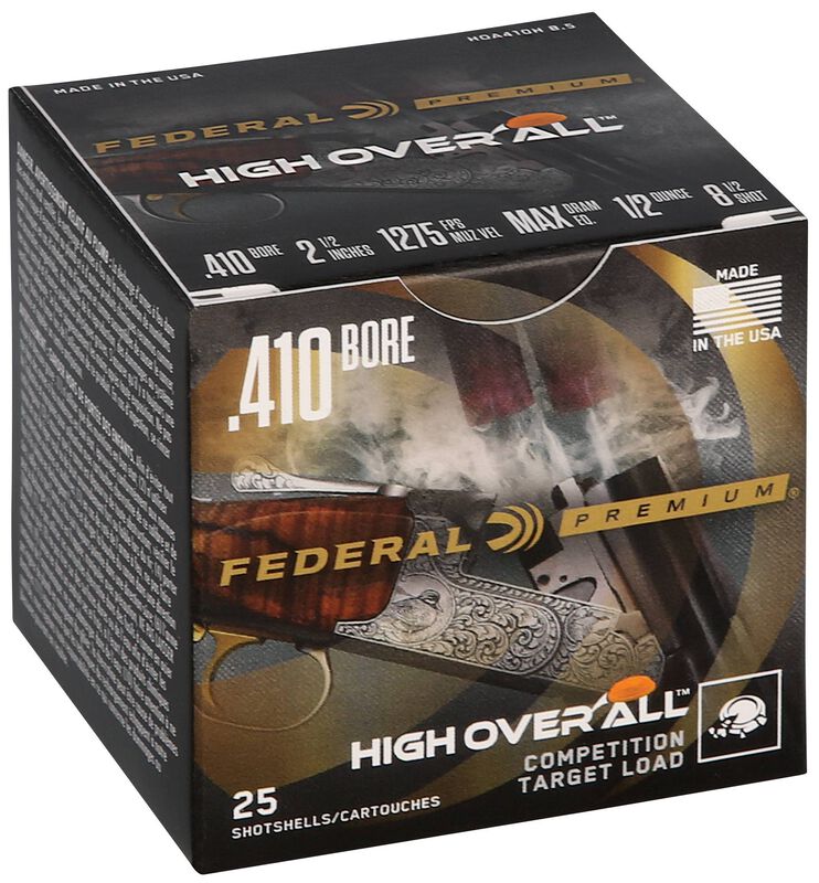 High Over All, 410 Bore, 8.5 Shot, 2-1/2 in, 1/2 oz, 1275 fps