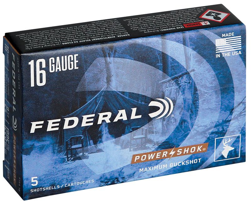 Power-Shok Buckshot, 16 Gauge, 1 Buck Shot, 2-3/4 in, 1225 fps