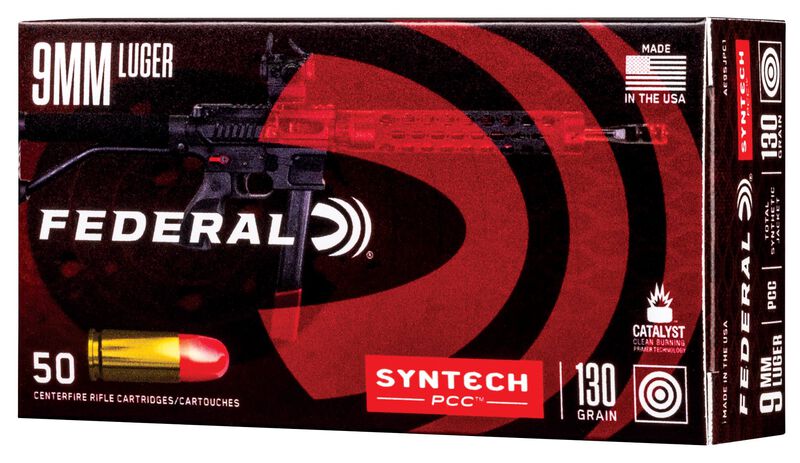 Syntech PCC, 9mm Luger, 130 Grain, Syntech Jacket Flat Nose, 1140 fps