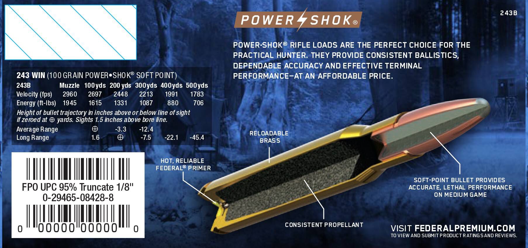 Federal 243 100gr JSP – Proven .243 Win Deer Hunting Ammo, 2960 fps, 20 Rounds 2 Federal 243 100gr JSP – Proven .243 Win Deer Hunting Ammo, 2960 fps, 20 Rounds - Image 2
