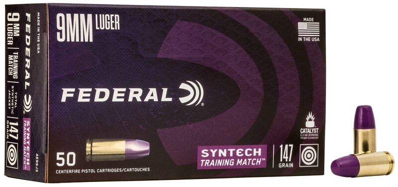 Syntech Training Match, 9mm Luger, 147 Grain, Syntech Jacket Flat Nose, 1000 fps