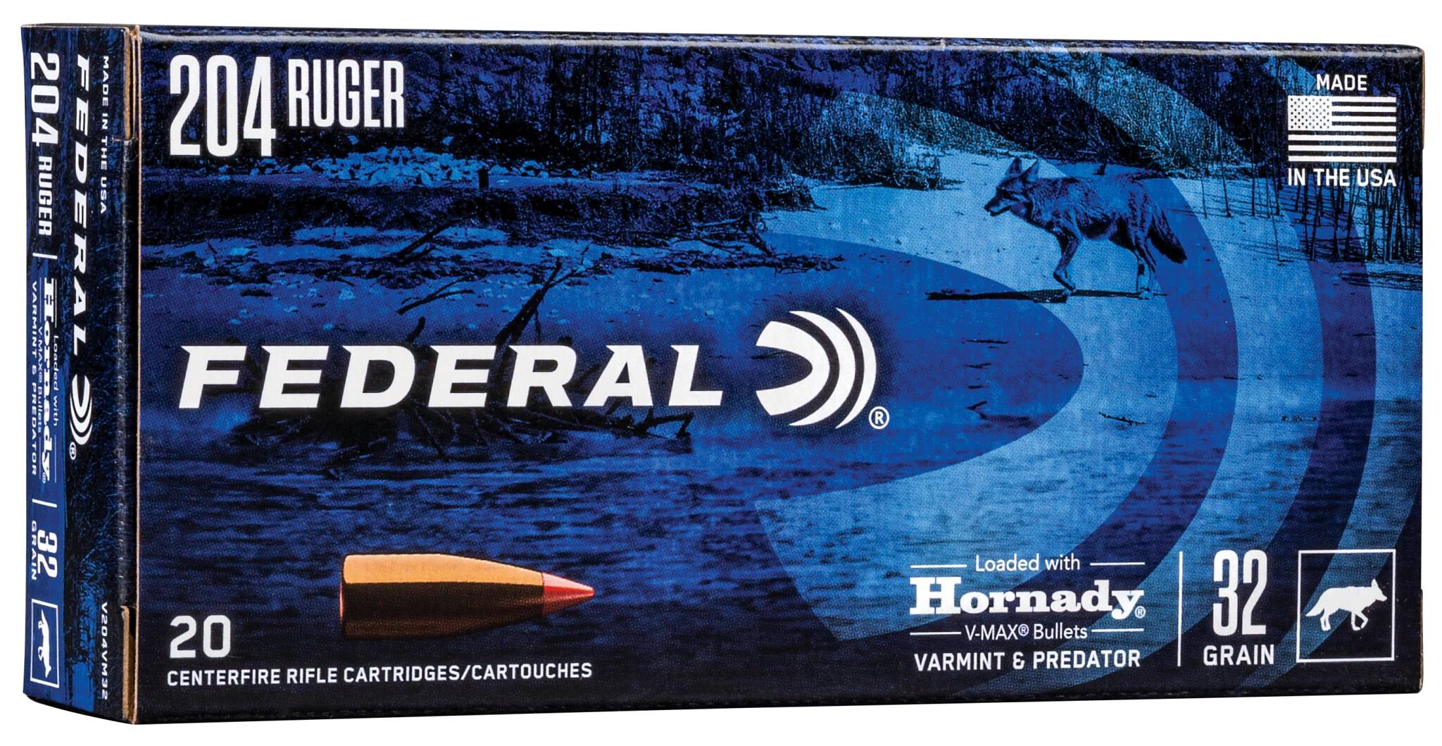 Federal 204 Ruger 32gr V-Max – Proven .204 Ruger Varmint Ammo, 4100 fps, 20 Rounds
