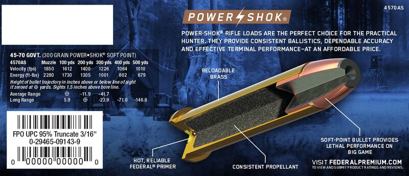 Power-Shok Rifle, 45-70 Government, 300 Grain, Jacketed Soft Point, 1850 fps
