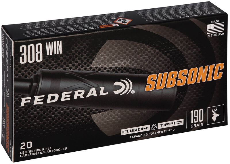 Federal Subsonic, 308 Win, 190 Grain, Fusion Tipped, 1000 fps