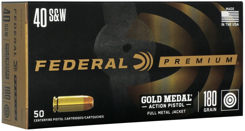 Gold Medal Action Pistol, 40 S&amp;W, 180 Grain, Total Metal Jacket Flat Nose, 950 fps