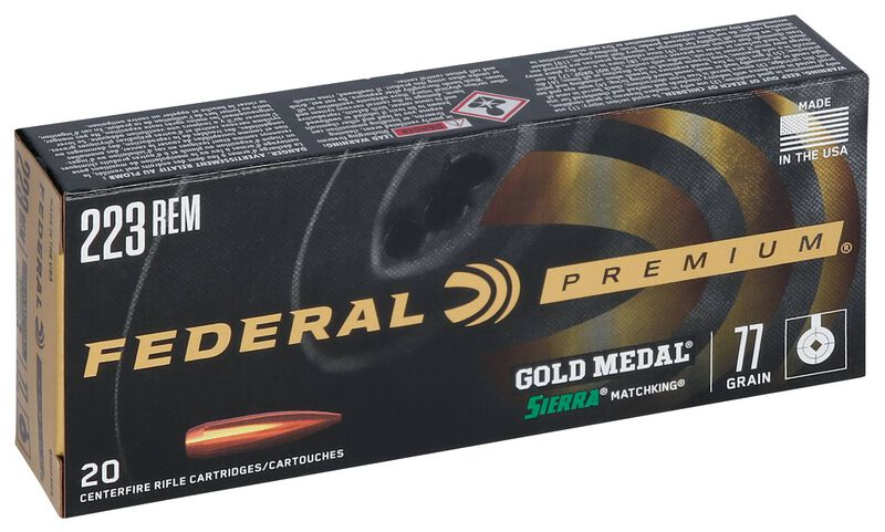 Gold Medal Sierra MatchKing, 223 Rem, 77 Grain, Sierra Matchking Boat-Tail Hollow Point, 2720 fps