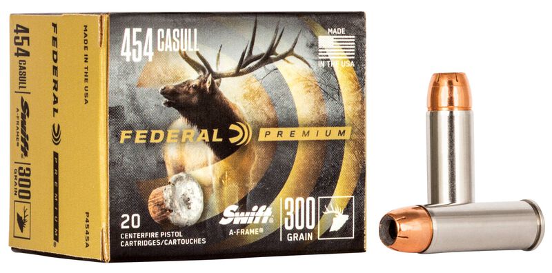 Swift A-Frame, 454 Casull, 300 Grain, Swift A-Frame, 1520 fps 454 Casull Caliber Ammo - 20 Rounds of 300 Grain Weight Ammunition (P454SA)
