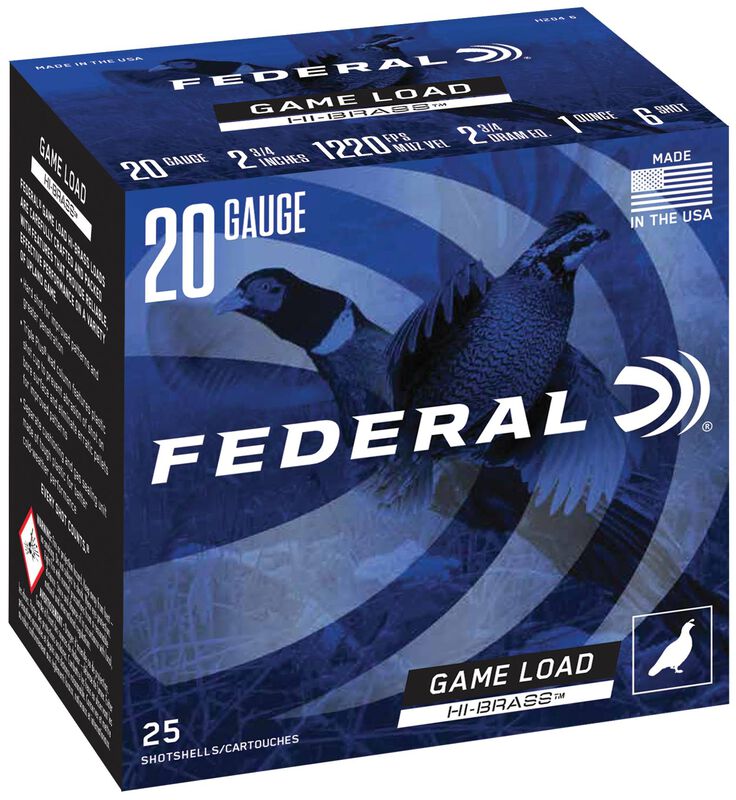 Game Load Upland Hi-Brass, 20 Gauge, 6 Shot, 2-3/4 in, 1 oz, 1220 fps