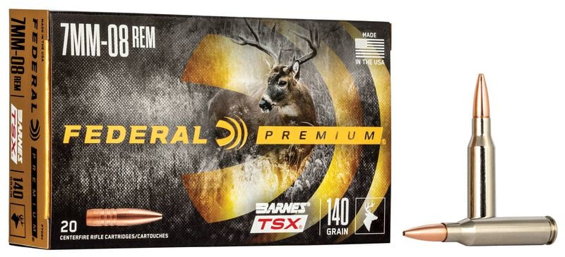 Barnes TSX, 7mm-08 Rem, 140 Grain, Barnes Triple-Shock X Bullet (TSX), 2820 fps 7mm-08 Rem Caliber Ammo - 20 Rounds of 140 Grain Weight Ammunition (P708C)