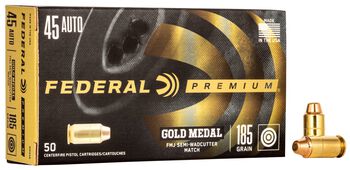 Gold Medal Handgun, 45 Auto, 185 Grain, Full Metal Jacket Semi-Wadcutter, 770 fps