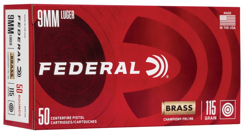 Champion Training, 9mm Luger, 115 Grain, Full Metal Jacket, 1125 fps 9mm Luger Caliber Ammo - 50 Rounds of 115 Grain Weight Ammunition (WM5199)