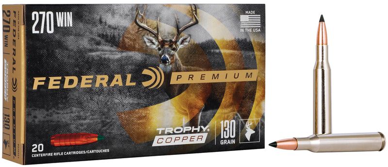 Trophy Copper, 270 Win, 130 Grain, Trophy Copper, 3060 fps 270 Win Caliber Ammo - 20 Rounds of 130 Grain Weight Ammunition (P270TC1)
