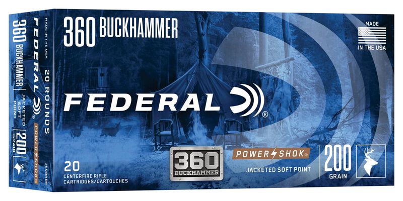 Power-Shok Rifle, 360 Buckhammer, 200 Grain, Soft Point, 2200 fps 360 Buckhammer Caliber Ammo - 20 Rounds of 200 Grain Weight Ammunition (360BHBS)