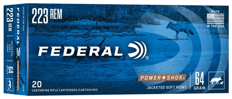 Power-Shok Rifle, 223 Rem, 64 Grain, Jacketed Soft Point, 3050 fps 223 Rem Caliber Ammo - 20 Rounds of 64 Grain Weight Ammunition (223L)