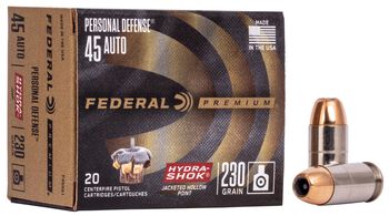 Personal Defense Hydra-Shok, 45 Auto, 230 Grain, Hydra-Shok Jacketed Hollow Point, 900 fps