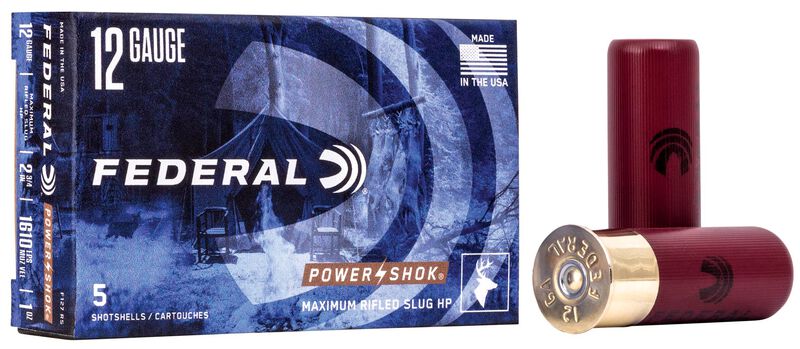 Power-Shok Rifled Slug, 12 Gauge, 438 Grain, 2-3/4 in, 1610 fps 12 Gauge Ammo - 5 Shells of 438 Grain Weight Ammunition (F127 RS)