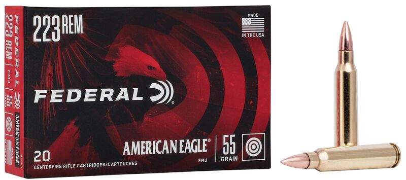 American Eagle Rifle, 223 Rem, 55 Grain, Full Metal Jacket, 3240 fps 223 Rem Caliber Ammo - 20 Rounds of 55 Grain Weight Ammunition (AE223)
