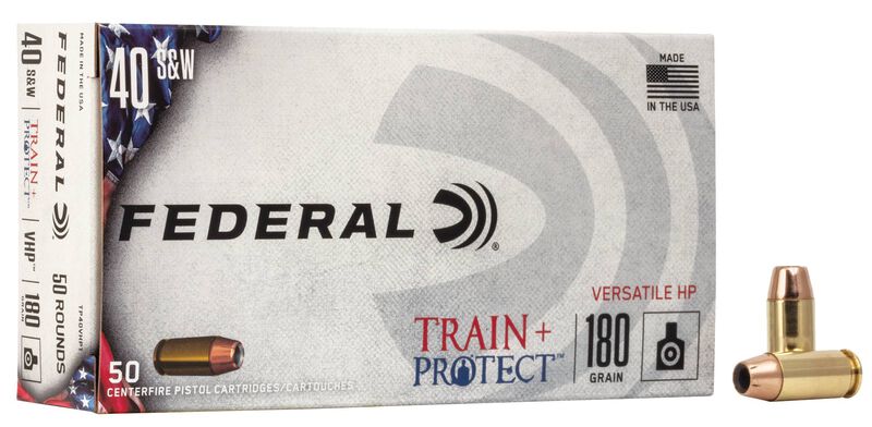 Train + Protect, 40 S&W, 180 Grain, Jacketed Hollow Point, 1000 fps 40 S&W Caliber Ammo - 50 Rounds of 180 Grain Weight Ammunition (TP40VHP1)
